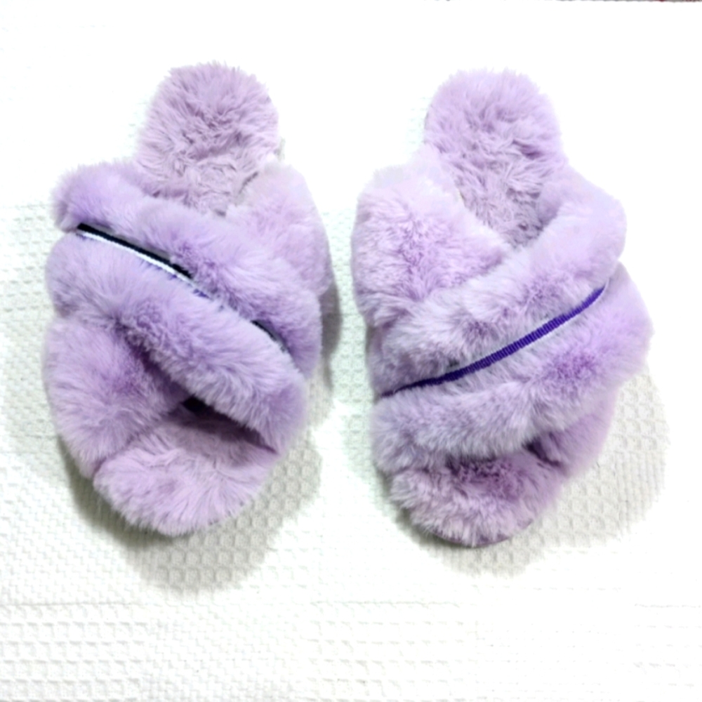 Faux Fur Purple Slippers Wide